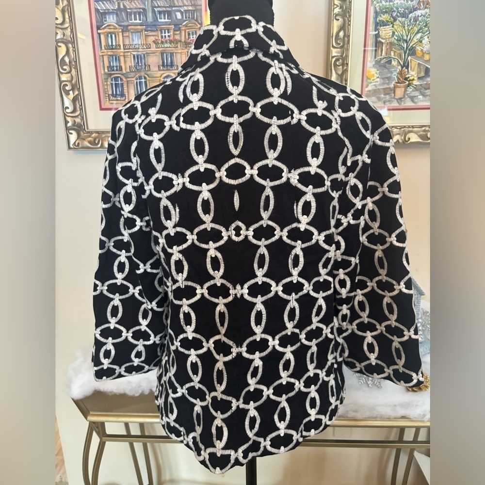 INC International Concepts Black and White Embroidery Cropped Blazer Jacket Sz L - Picture 2 of 6